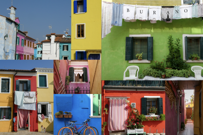 Collage of the colorful houses in Burano