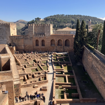 Interior of Alcazaba fortress with walls of old buildings