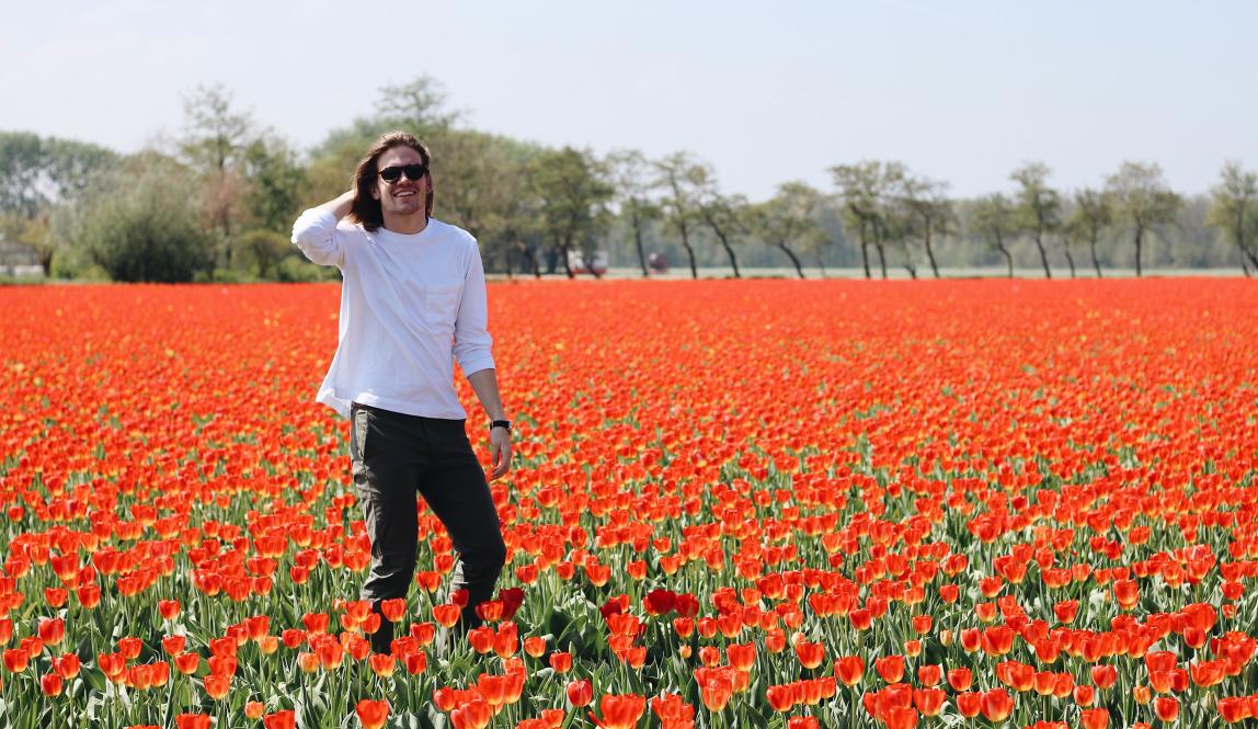 student posing in Lissa Tulip Fields
