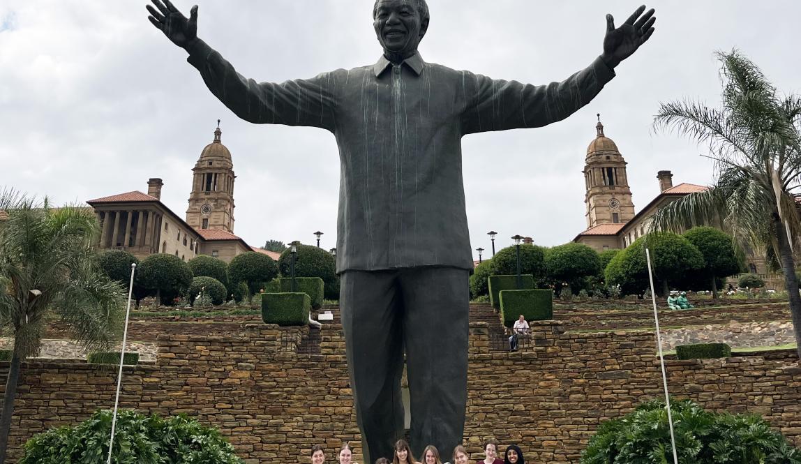 Group of Students in front of Nelson Mandela Statue in Cape Town