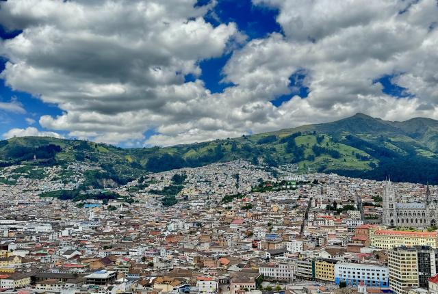 an aerial view of Quito on a sunny day