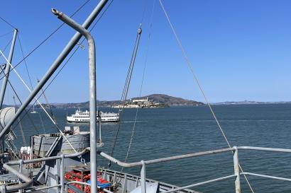 A view of Alcatraz from the deck of the Jeremiah O'Brien in San Francisco, California