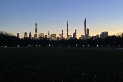 The New York City skyline during a sunset from Central Park