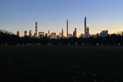 The New York City skyline during a sunset from Central Park