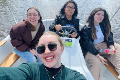 A picture of my friends and I on a boat trip on the river