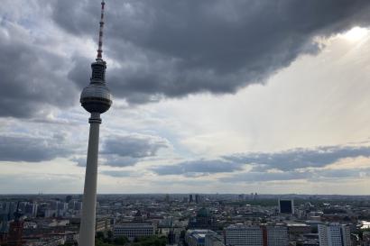 The Berliner Fernsehturm (TV Tower) and city seen from above