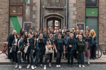 Both students from group one and group two are photographed outside of the Gaiety School of Acting