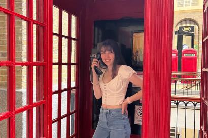 The author at a London telephone booth. 