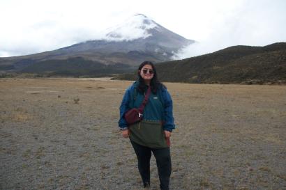 Student in front of Cotopaxi Volcano