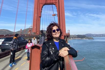 Paulina is pictured on the Golden Gate Bridge in San Francisco, CA (2023).