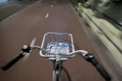 POV of cycling at night