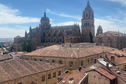 Here is a picture taken from the Universidad de Ponteficia of the beautiful two Cathedrals in Salamanca, Spain.