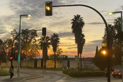 Sunset at a stoplight in Granada, specifically Cartuja