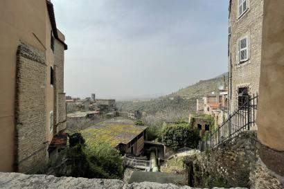 A view over hills from an Italian town