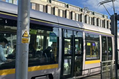 A Luas train passes by