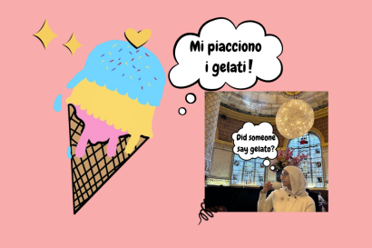 Drawing of a gelato with the phrase "mi piacciono i gelati" and 