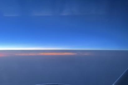 Dark sky out of an airplane window