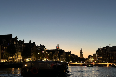 A sunset over a canal in Amsterdam