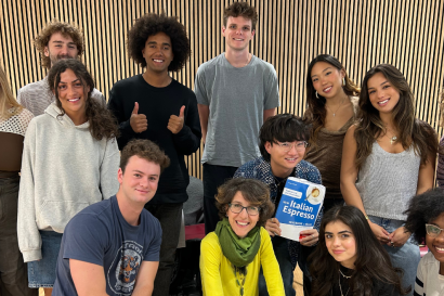 Group of IES Abroad students and professor in a classroom.