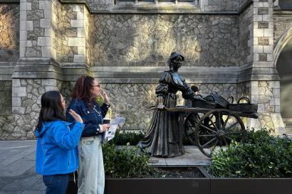 Me and a friend waving at the Molly Malone statue for a Dublin Scavenger Hunt. 