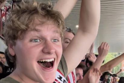 A few of my friends celebrating a goal at a Rayo Vallecano match.
