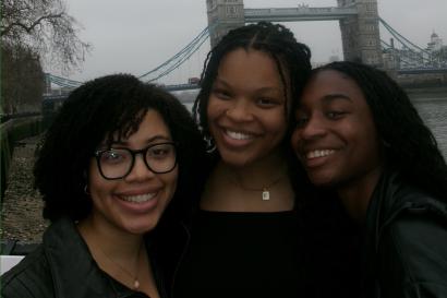 3 Black female students studying abroad together 