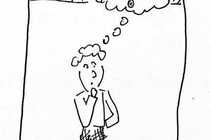 A guy thinking with a question mark above his head