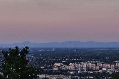 A view from Kahlenberg over Vienna with a beautiful sunset painting the sky a gentle red.