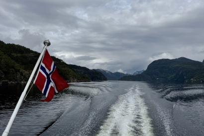 The view from the boat cruising through the Norwegian fjords