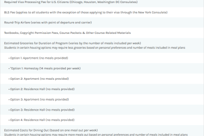 A screenshot of typical additional program expenses