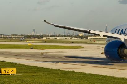 Airplane with Chicago Skyline