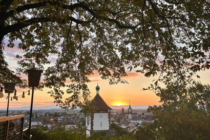 picture of the sunset taking from the Schlossberg in Freiburg, Germany.