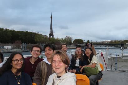 Boat ride in Paris with the Eiffel Tower behind