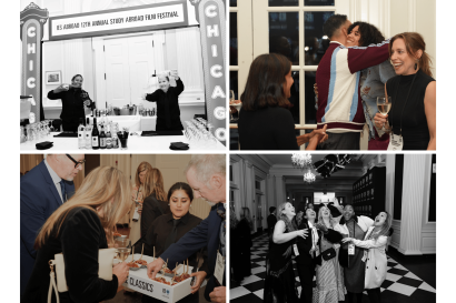Attendees at the 2026 Film Festival Reception eating food, posing for photos, and connecting.