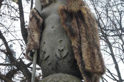 New and Old: A statue in Parco Sempione gets an upgrade with this fur coat