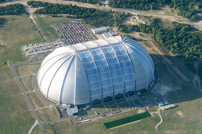 A picture of the airplane hanger as seen from above