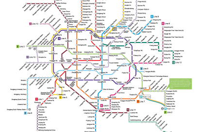 Shanghai Metro network map with colored lines and stations. This alt text was added with Al; accuracy may vary.