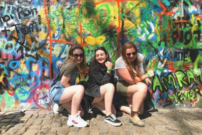 Me and my friends in front of the John Lennon wall in Prague. 