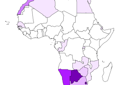 Map of tourism prevalence in Africa
