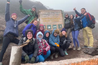 A group of IES Abroad students at the basecamp of Cotopaxi volcano.