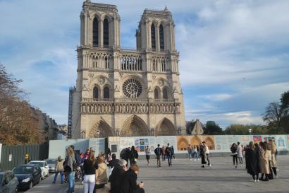 Taking in the beautiful structure called Notre Dame