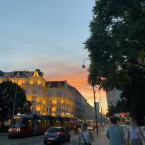 Buildings in Vienna at sunset