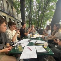 Group of people at an outdoor cafe