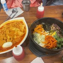 Image of Tteokbokki Noodles and Bibimbap at Restaurant 