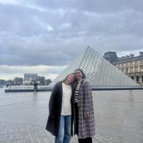 Reece and I in front of the pyramid at the Louvre 