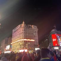 Downtown Buenos Aires at night with football fans