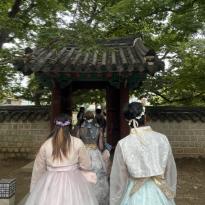 College students wearing hanbok