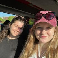 This is my friend Molly and I as we started on the second long leg of our Day 1 bus ride.