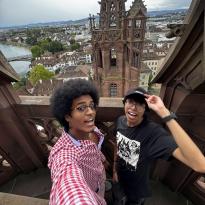 Two people posing for a selfie