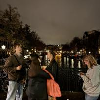 A group of people on a bridge